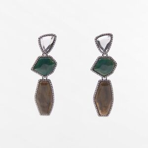 NWT. Zara Anthracite Grey Metal Earrings with Stones and Jewel Appliqués.